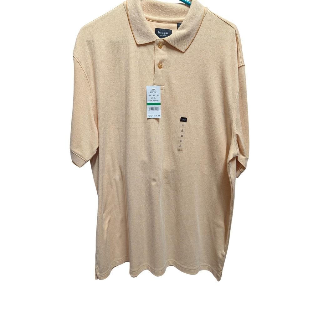 Haggar Polo Shirt Mens Large Pineapple Yellow NWT Textured Short Sleeve Casual